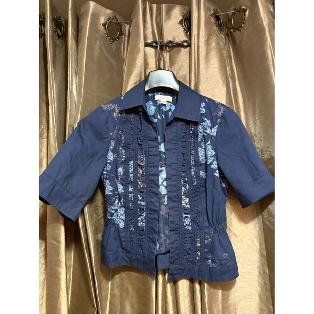 Coldwater Creek Navy Floral Short-Sleeve Blazer 19↔️11↕️ #1772